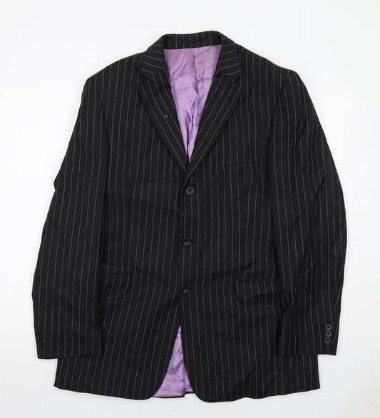 Fellini Mens Black Striped Wool Jacket Suit Jacket Size 44 Regular
