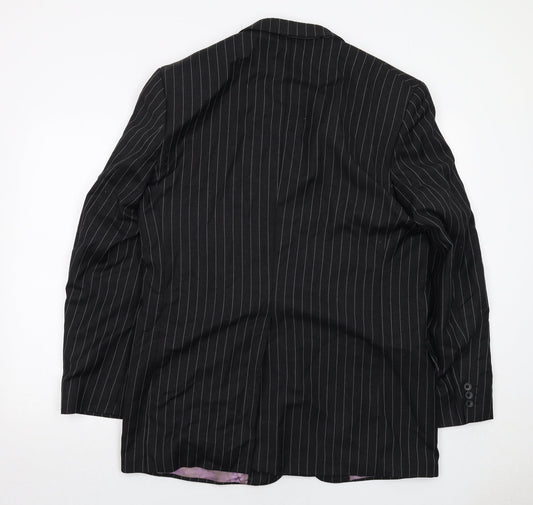 Fellini Mens Black Striped Wool Jacket Suit Jacket Size 44 Regular