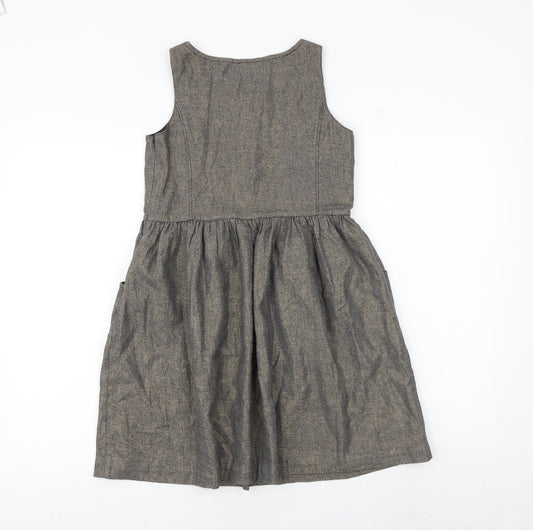 Gap Girls Brown Cotton A-Line Size 10-11 Years Round Neck Button