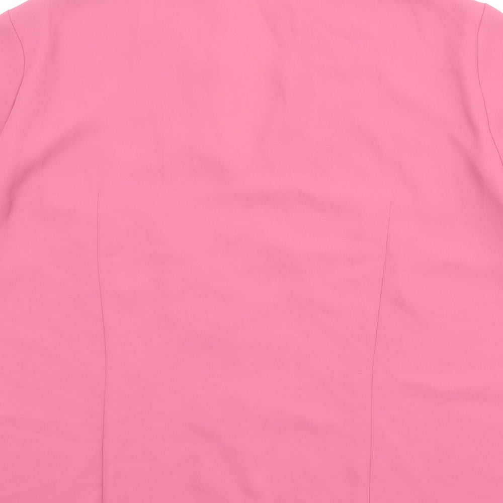 Marks and Spencer Womens Pink Polyester Basic Button-Up Size 14 V-Neck