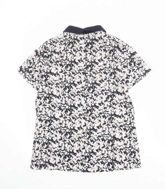 French Connection Womens White Geometric Polyester Basic T-Shirt Size 8 Collared