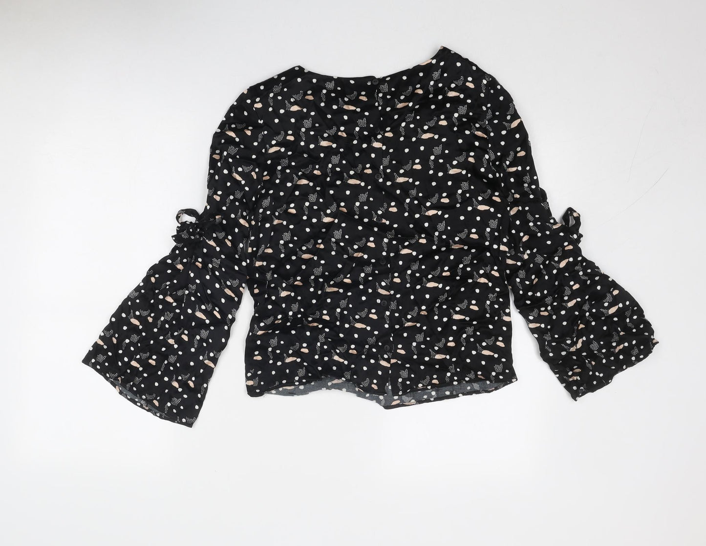 Oliver Bonas Womens Black Geometric Viscose Basic Blouse Size 8 Round Neck