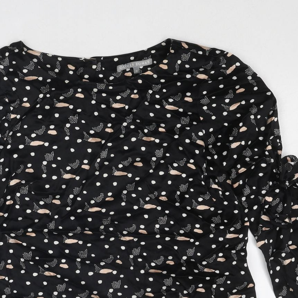 Oliver Bonas Womens Black Geometric Viscose Basic Blouse Size 8 Round Neck