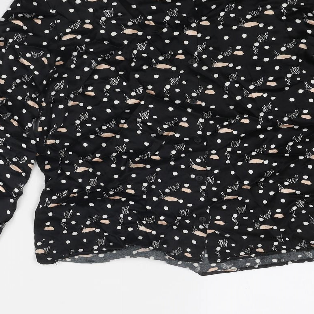 Oliver Bonas Womens Black Geometric Viscose Basic Blouse Size 8 Round Neck