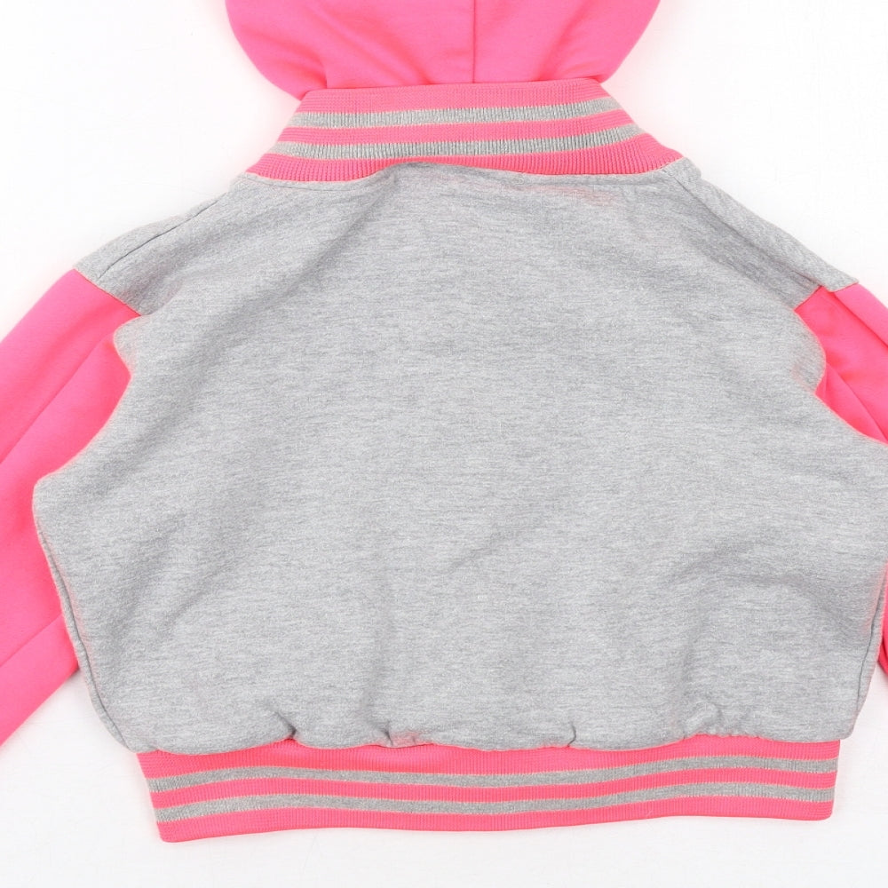 Brand and care label for AtoZ girls’ pink colourblock jacket, size 11-12, years snap