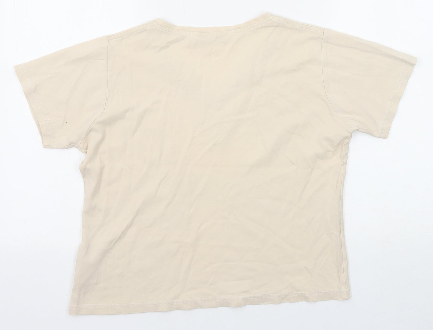 EWM Womens Beige Polyester Basic T-Shirt Size M V-Neck
