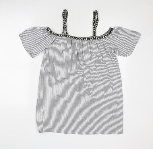 Womens UK Size M Pull&Bear Blue Cotton Blouse