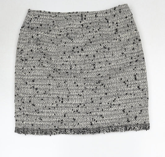 L.F.Coll Womens Grey Geometric Wool A-Line Skirt Size 14 Zip