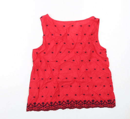 Gap Womens Red Geometric Cotton Basic Blouse Size S V-Neck