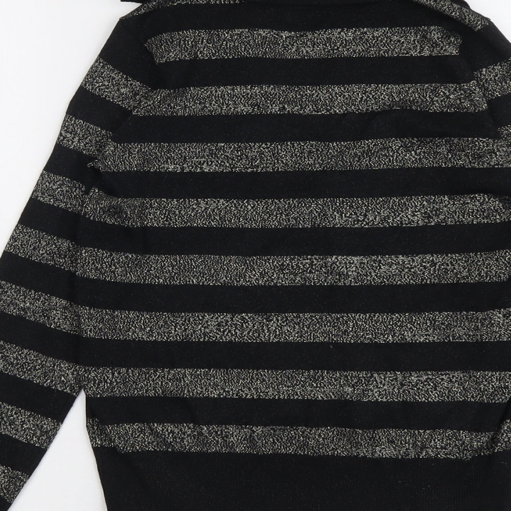 Marks and Spencer Womens Black Collared Striped Viscose Pullover Jumper Size XS