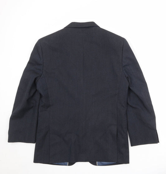 Fellini Mens Blue Polyester Jacket Suit Jacket Size 38 Regular