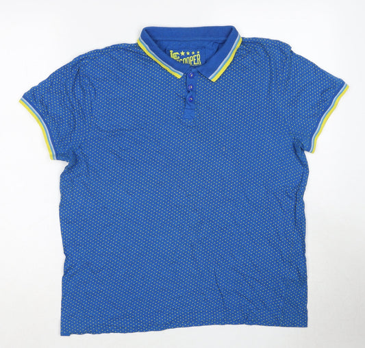 Additional front view of Lee Cooper men’s blue polka dot cotton polo, size M, collared pullover