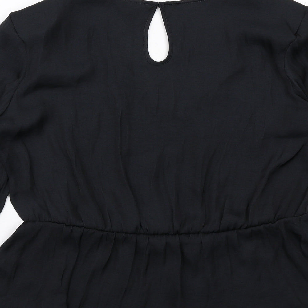 Marks and Spencer Womens Black Polyester Basic Blouse Size 10 V-Neck