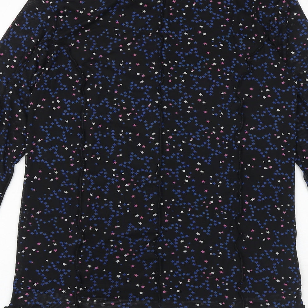 Brand and care label for Marks & Spencer girls’ black geometric polyester basic blouse, years mock neck pullover - star print