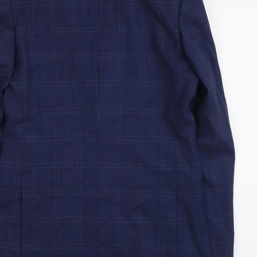Marks and Spencer Mens Blue Plaid Polyester Jacket Suit Jacket Size 38 Regular