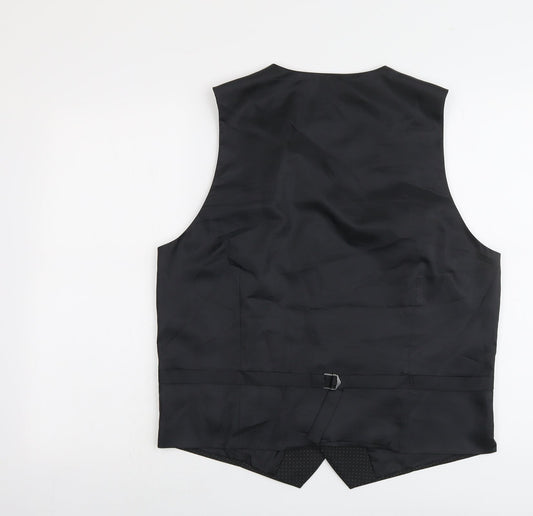 Marks and Spencer Mens Black Geometric Polyester Jacket Suit Waistcoat Size 38 Regular