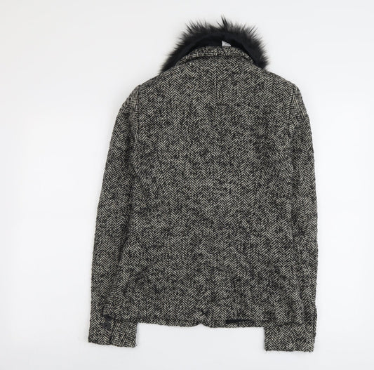 Paul Costelloe Womens Grey Geometric Jacket Blazer Size XS Button