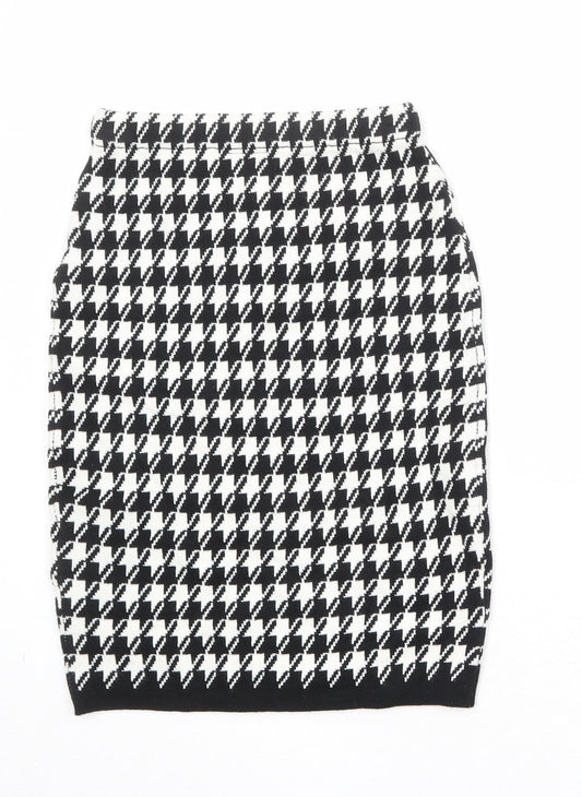 POP Womens Black Geometric Acrylic Straight & Pencil Skirt Size S - Houndstooth Pattern