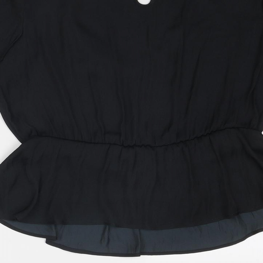 Marks and Spencer Womens Black Polyester Basic Blouse Size 12 V-Neck - Peplum