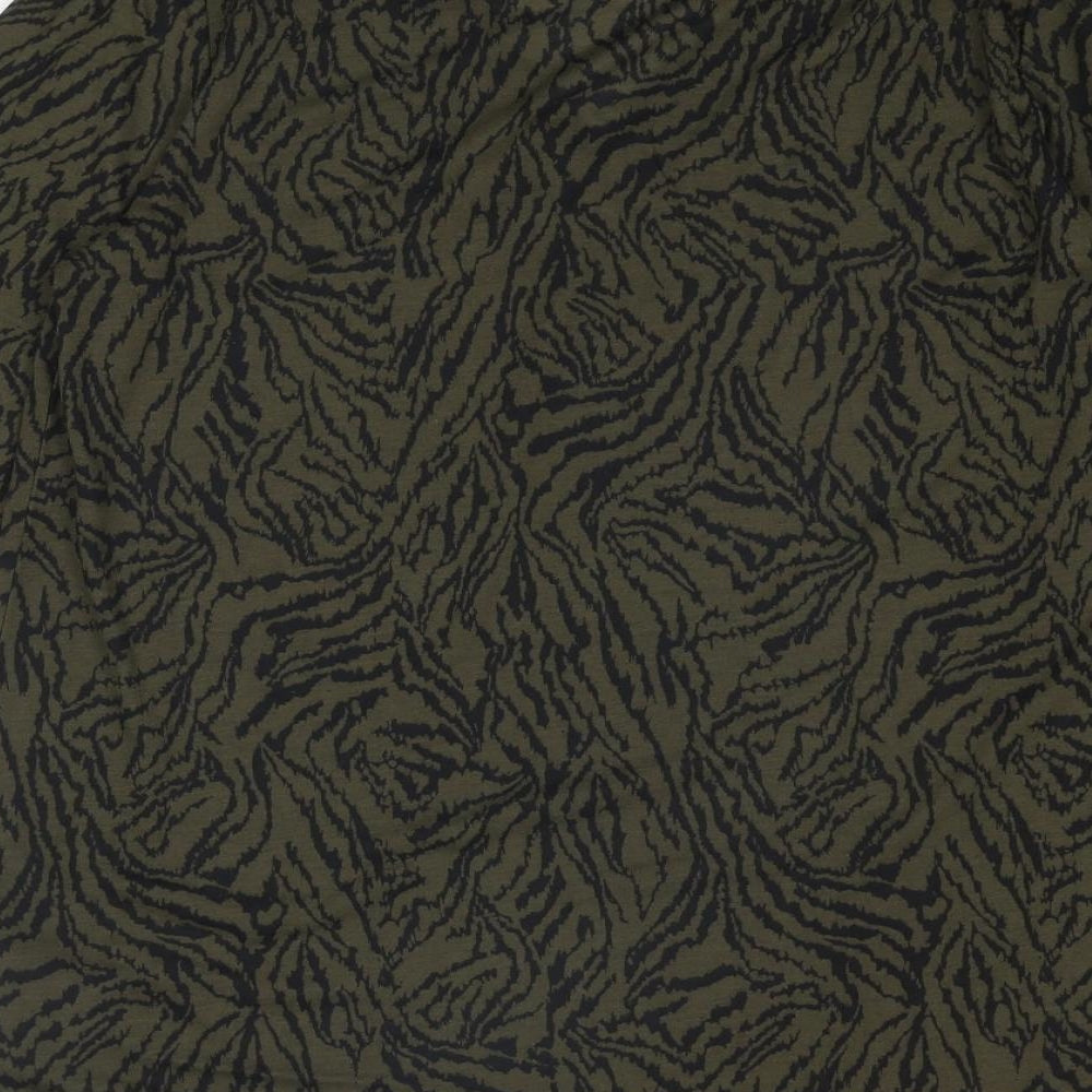 Marks and Spencer Womens Green Animal Print Polyester Basic Blouse Size 12 V-Neck