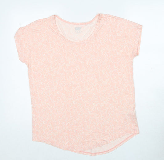 Lands' End Womens Pink Floral Viscose Basic T-Shirt Size S Round Neck