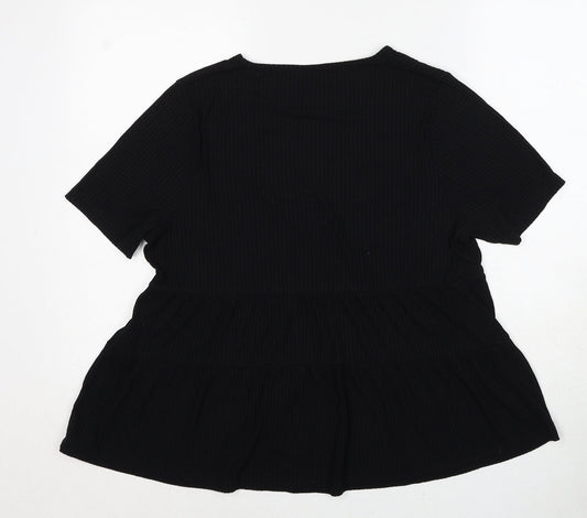 ASOS Womens Black Viscose Basic T-Shirt Size 8 V-Neck - Ribbed