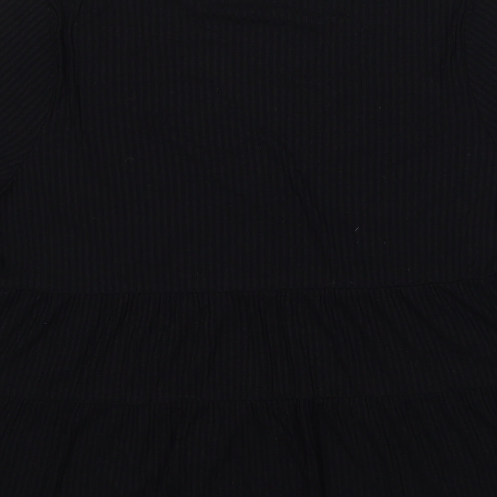 Brand and care label for ASOS women’s black viscose basic t-shirt, size UK 8, v-neck - ribbed