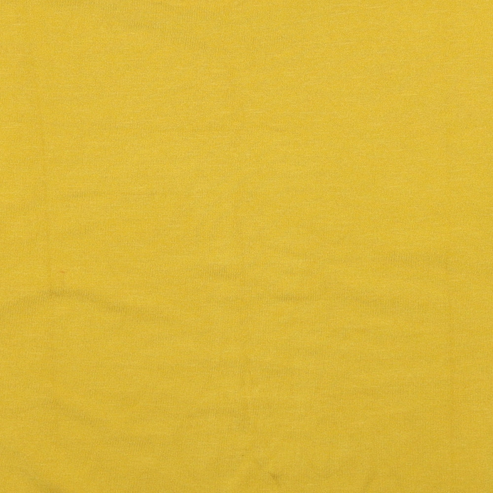 Brand and care label for Linea women’s yellow round neck viscose jumper, size XL