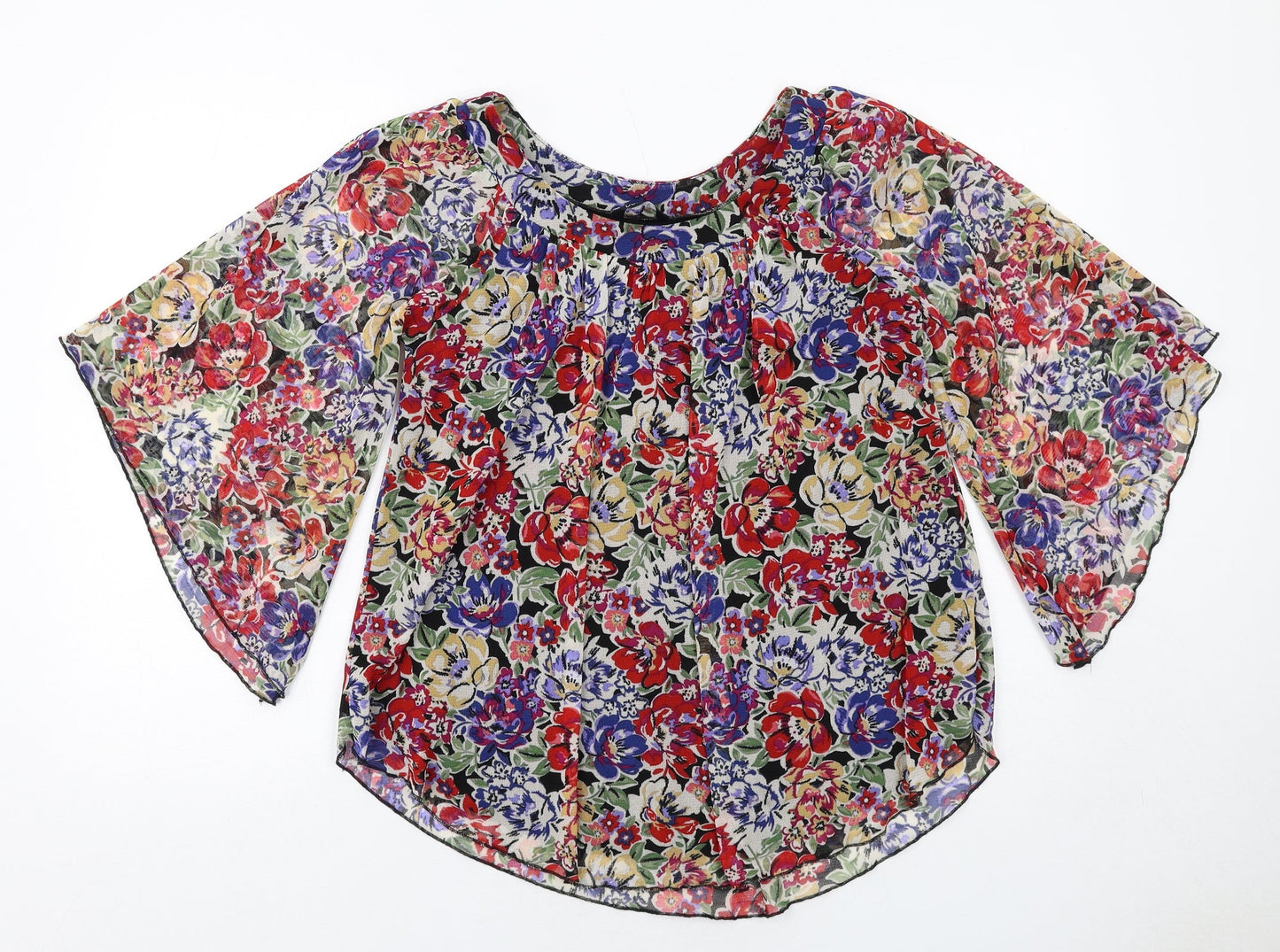 Dunnes Stores Womens Multicoloured Floral Polyester Basic Blouse Size 8 Round Neck