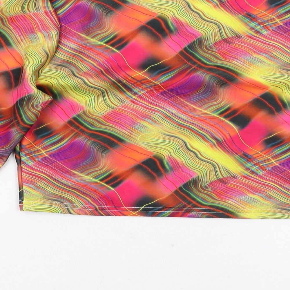 Rayer Womens Multicoloured Geometric Polyester Cropped T-Shirt Size 12 Round Neck