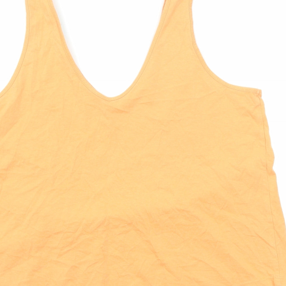 Brand and care label for ASOS women’s orange cotton basic tank, size UK 12, v-neck