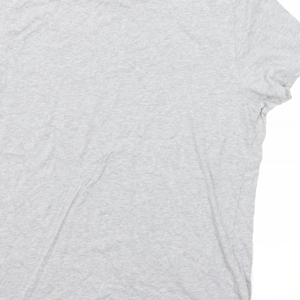 Brand and care label for ASOS women’s grey cotton basic t-shirt, size L, crew neck