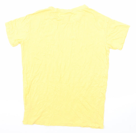 Womens UK Size XS PINK Yellow Cotton T-Shirt