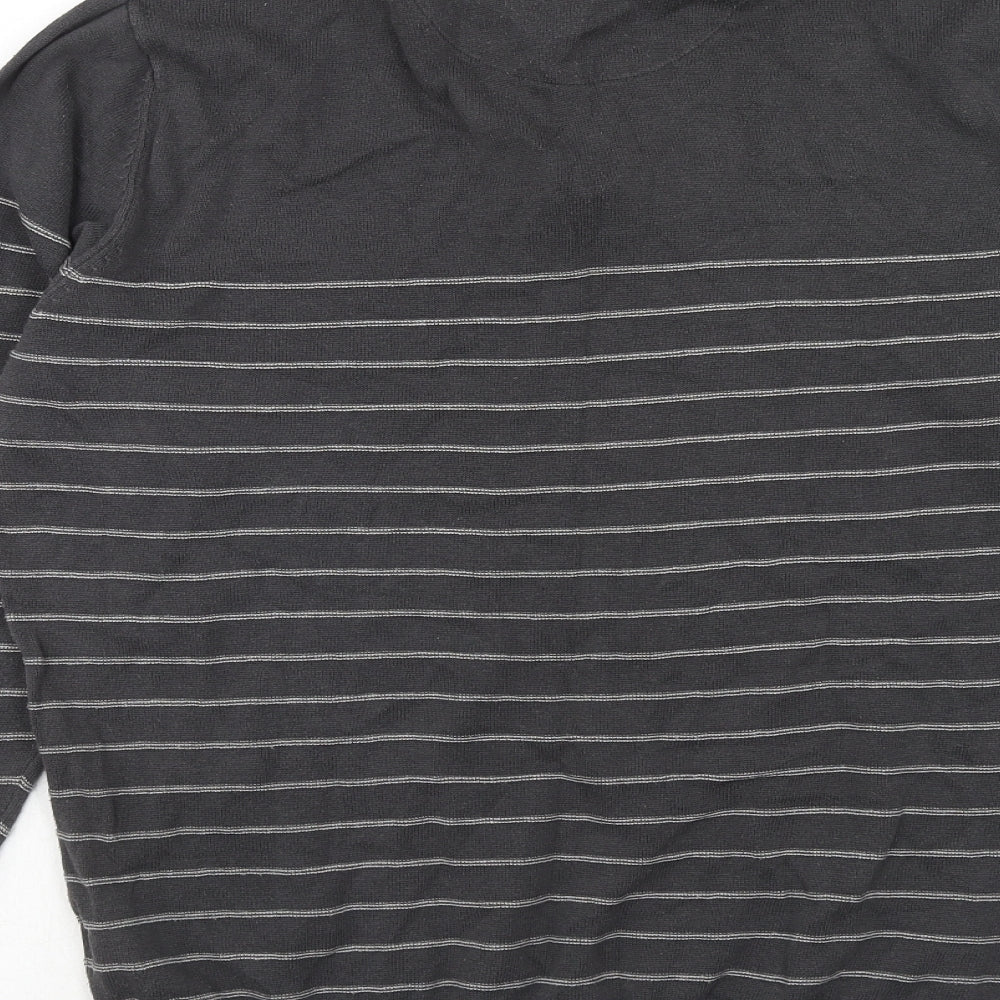 Kensington Mens Grey High Neck Striped Cotton Pullover Jumper Size L Long Sleeve