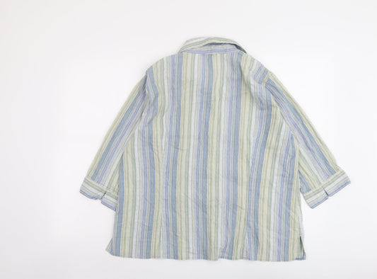 EWM Womens Multicoloured Striped Cotton Basic Button-Up Size 16 Collared