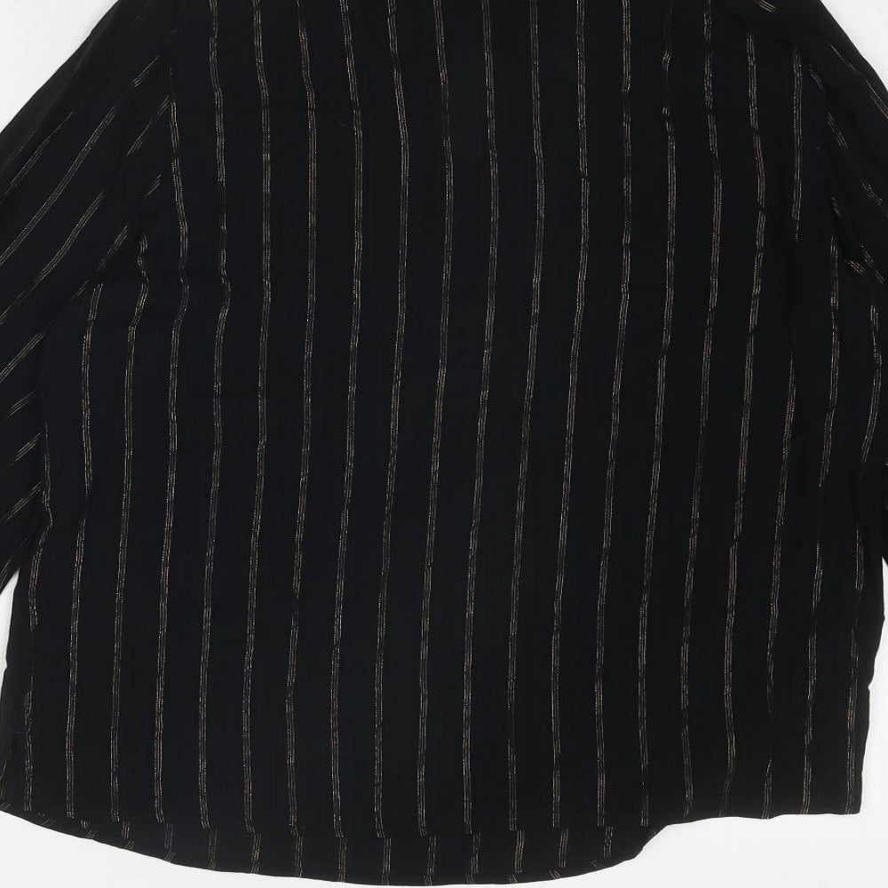 Marks and Spencer Womens Black Striped Viscose Basic Blouse Size 10 V-Neck