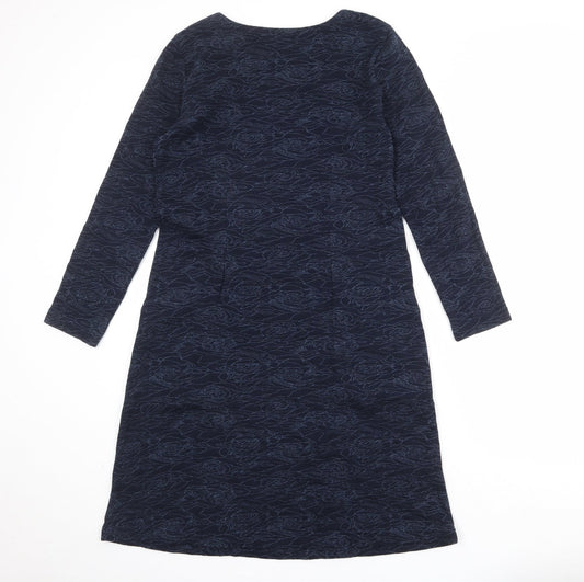 Adini Womens Blue Geometric Cotton A-Line Size S Round Neck Pullover
