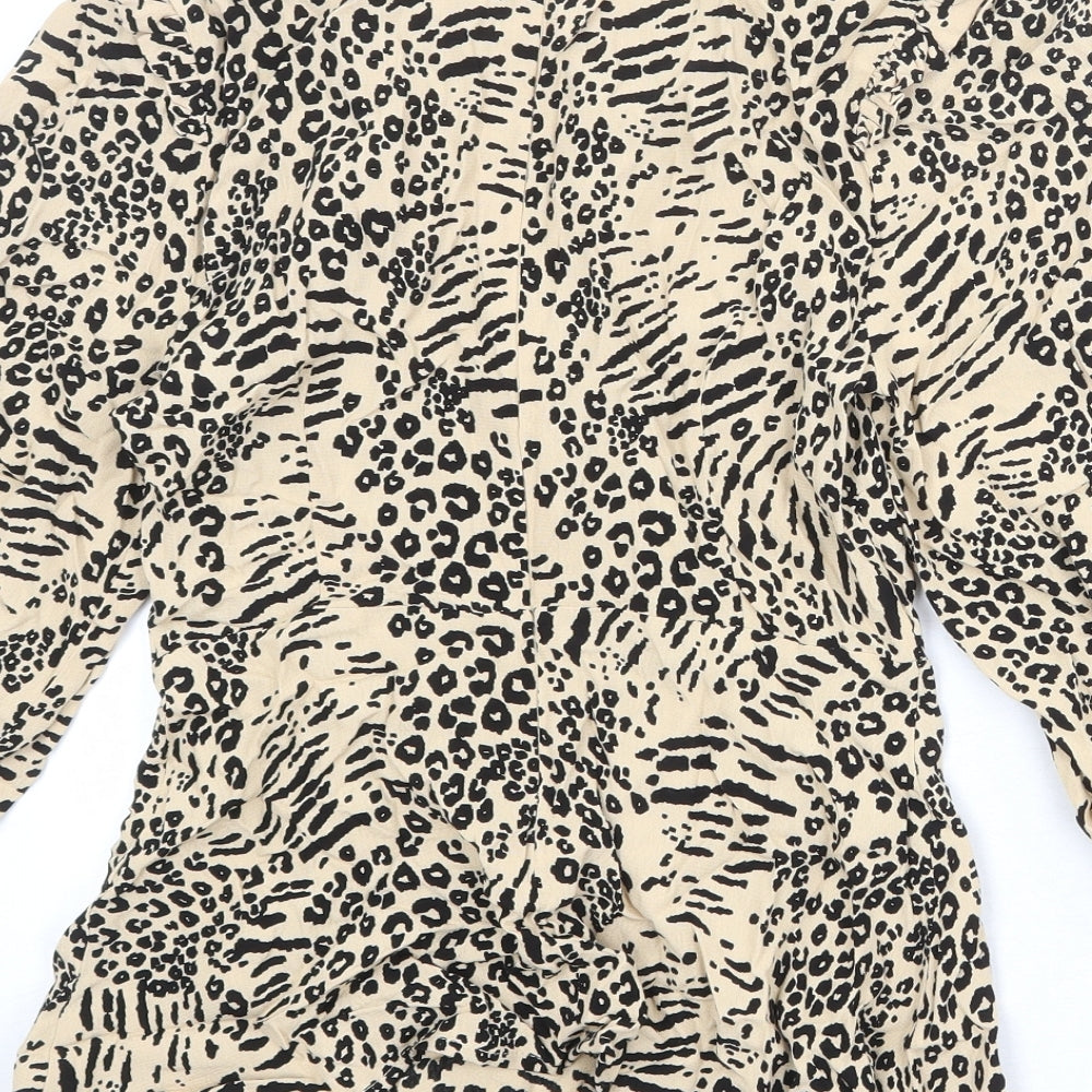Marks and Spencer Womens Beige Animal Print Viscose Basic Blouse Size 6 Boat Neck