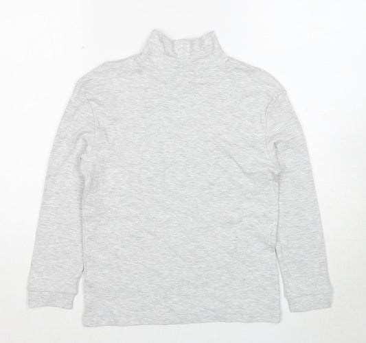 Marks and Spencer Girls Grey Roll Neck Cotton Pullover Jumper Size 8-9 Years Pullover