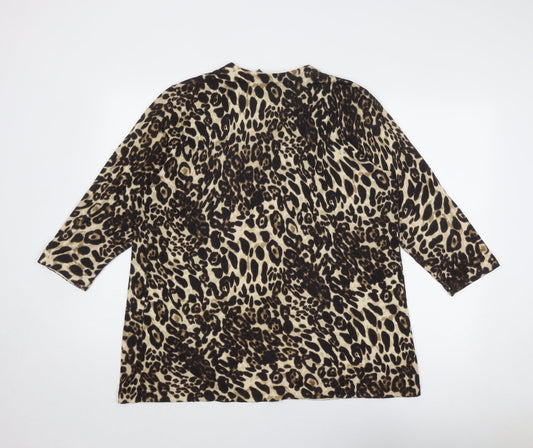 Additions Womens Brown Round Neck Animal Print Cotton Cardigan Jumper Size 10 - Leopard Pattern