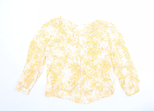 Gap Womens Orange Floral Viscose Basic Button-Up Size S V-Neck