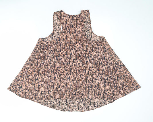 ASOS Womens Brown Geometric Polyester Basic Tank Size 14 Scoop Neck