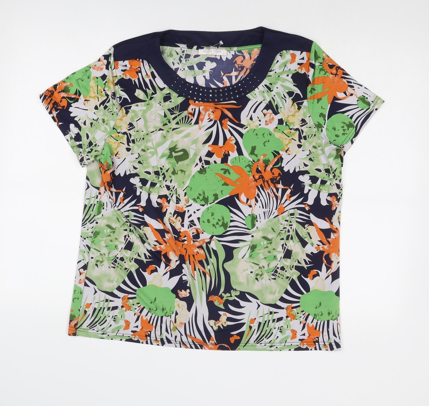 Anna Rose Womens Multicoloured Geometric Polyester Basic T-Shirt Size XL Round Neck