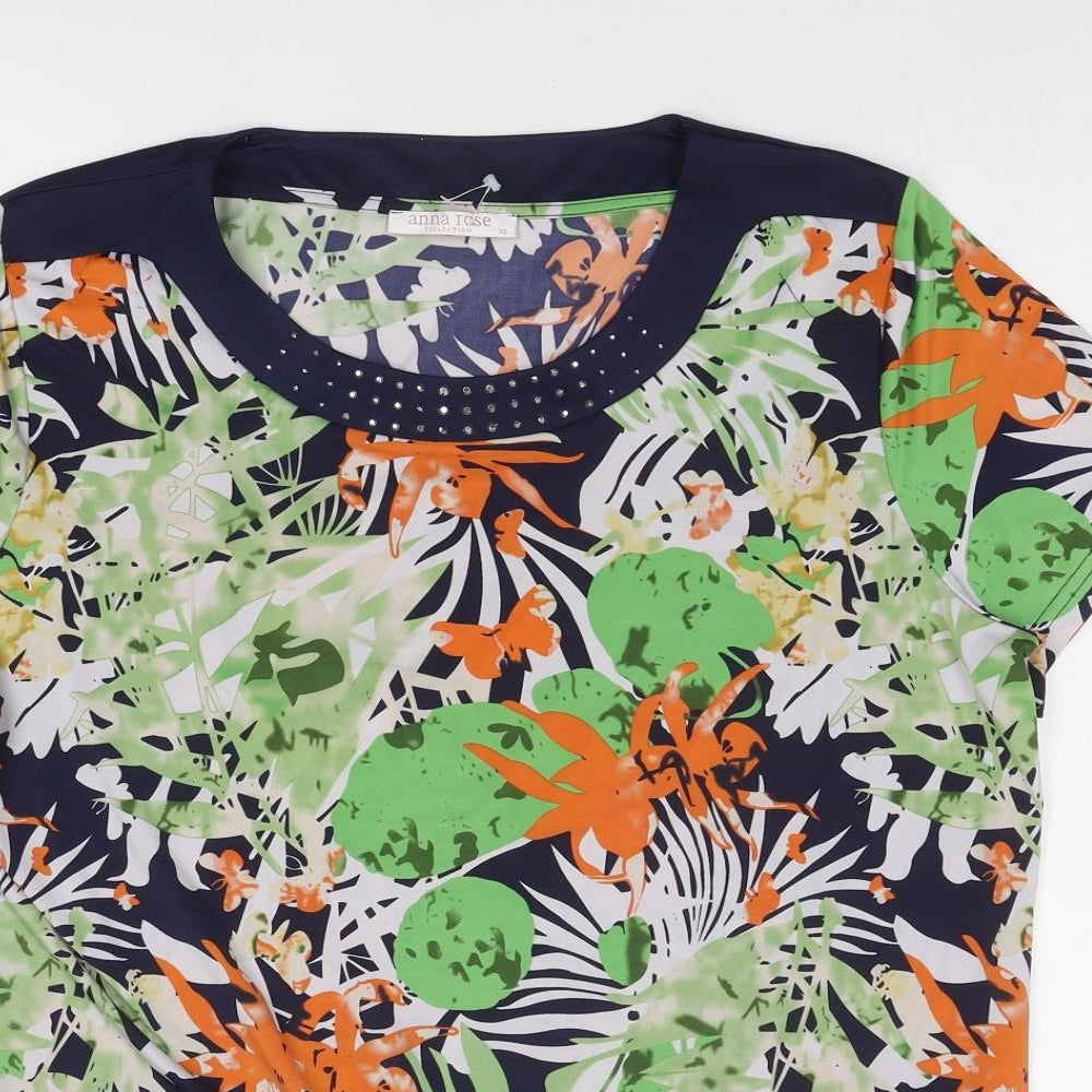 Anna Rose Womens Multicoloured Geometric Polyester Basic T-Shirt Size XL Round Neck