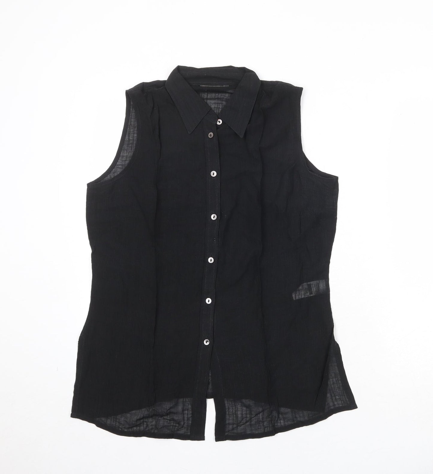St Michael Womens Black Lyocell Basic Button-Up Size 12 Collared - Sheer