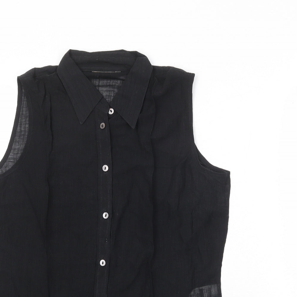 St Michael Womens Black Lyocell Basic Button-Up Size 12 Collared - Sheer