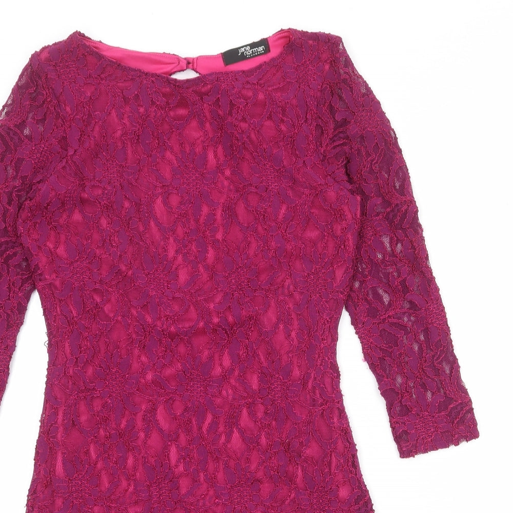 Jane Norman Womens Purple Polyester Shift Size 12 Round Neck Button - Open Back