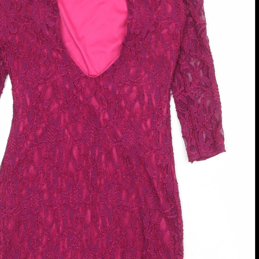 Jane Norman Womens Purple Polyester Shift Size 12 Round Neck Button - Open Back