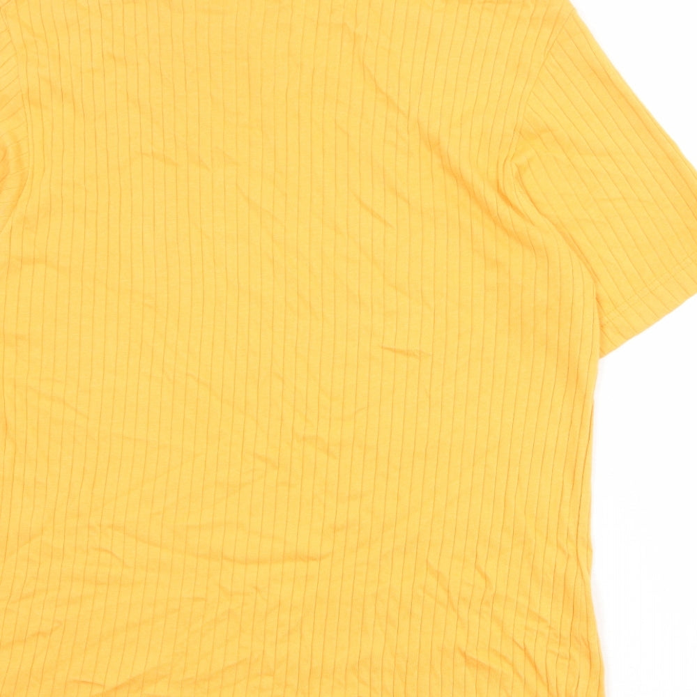 Brand and care label for Canada women’s orange cotton basic t-shirt, size L, round neck