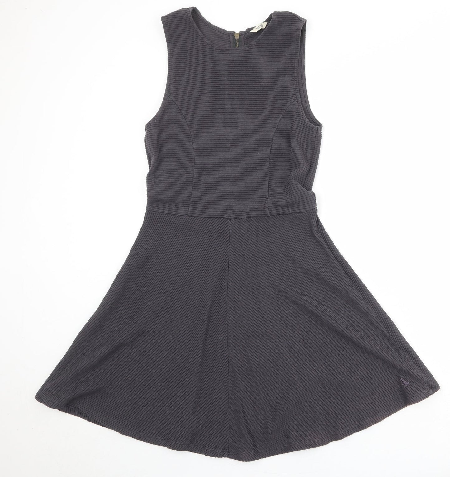 Jack Wills Womens Grey Cotton Skater Dress Size 12 Round Neck Zip